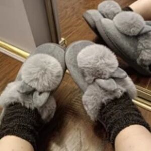 Fluffy Grey Bunny Slippers